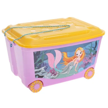 

Toy box with applique "The Little Mermaid" on wheels, with a lid, 50 L, lilac
