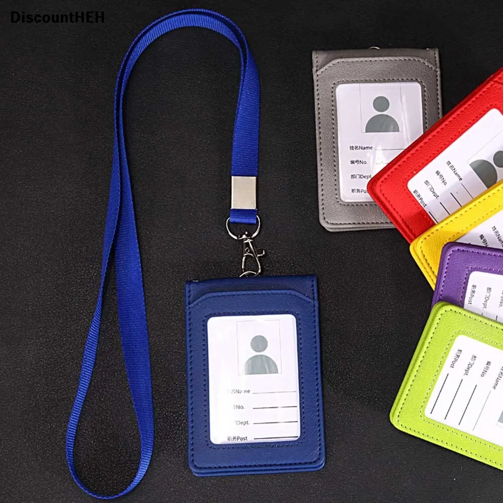 

Badge Neck Strap Bus ID Holders High-grade PU Card Holder Staff Identification Card Neck Strap With Lanyard