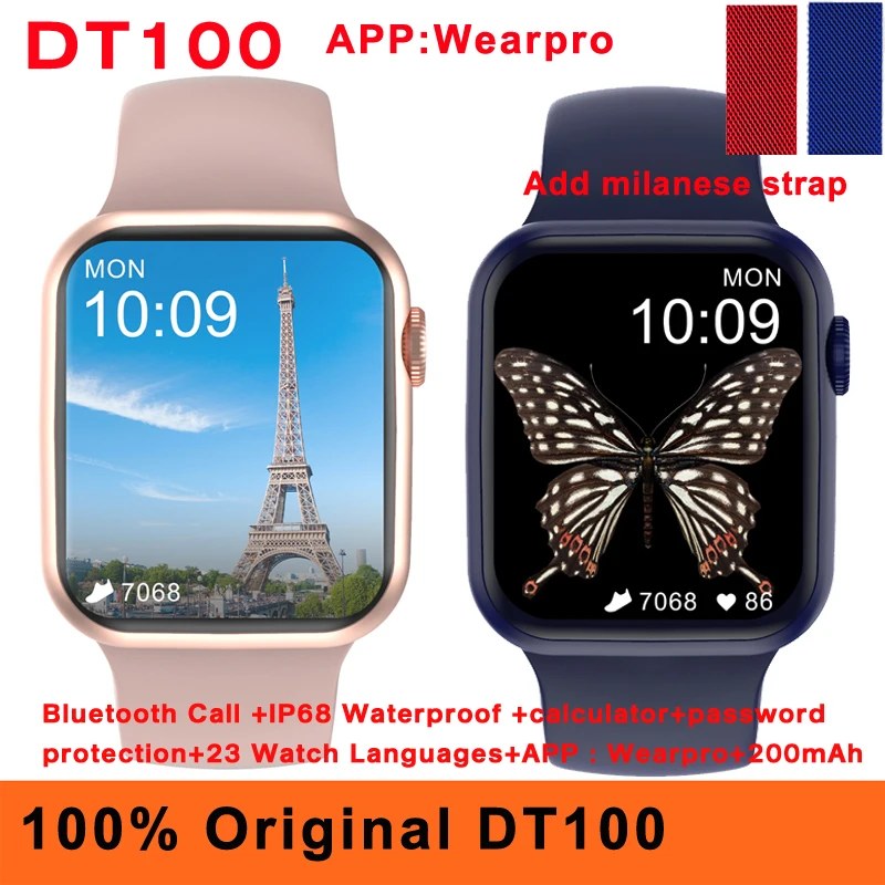 Gran venta Reloj inteligente DT100 para hombre y mujer, pulsera con Bluetooth, calculadora de llamadas, protección con contraseña, resistente al agua IP68, 2021 pulgadas, Original, 1,75 8bWZwX7YzAO
