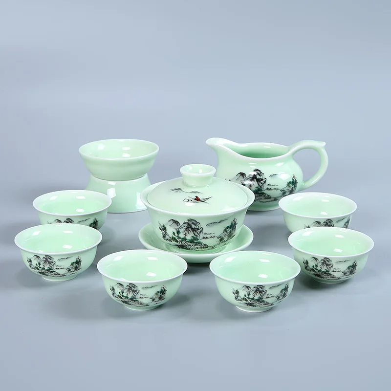 Стильный чайник с ручной росписью Celadon набор термостойкий чайный набор кунг-фу чайник офисная Бытовая Питьевая утварь WSHYUFEI