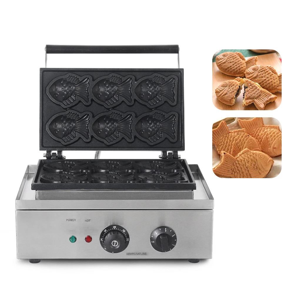 Itop 6 Pcs Fish Waffle Maker Taiyaki Machine A Forma Di Pesce 1500W Rivestimento Antiaderente Bakeware Commerciale Giapponese Snack Machine 220V