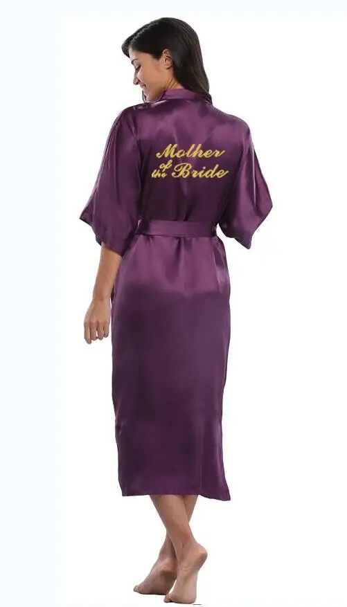 purple mother bride Шелковый атласный кружевной халат белый халат подружки невесты Свадебный длинный халат - Цвет: purple mother bride