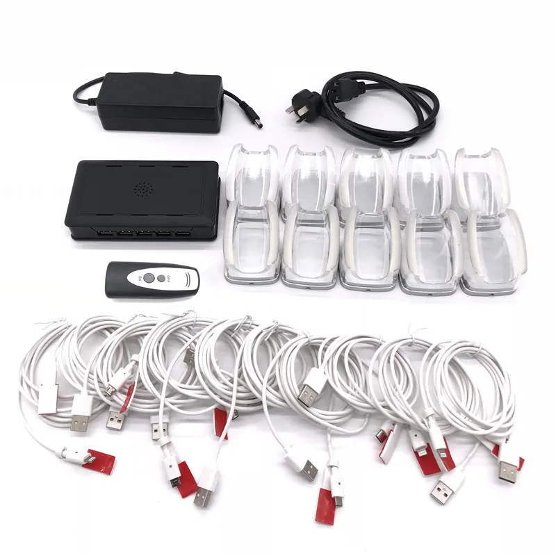 

(5 set) 10 Ports Mobile Phone Security Display Alarm System With Acylic Stand Cellphone Anti Theft Alarm Box For Retail Shop