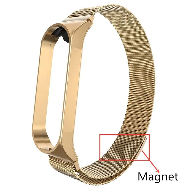 Магнитный умный браслет на запястье, ремешок для Xiaomi mi, ремешок для 3, 4, mi Band, 4, 3, металлический браслет, ремешок на запястье из нержавеющей стали - Цвет: Magnet Gold