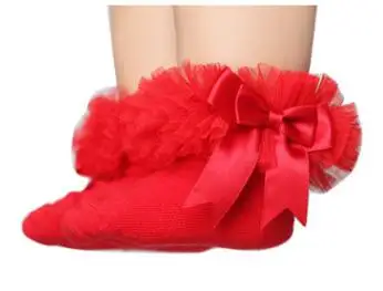 red big lace Кружевные носки с бантиком и лентой милые носки до колена для маленьких детей горькая балетная сцена, носки принцессы праздничная одежда - Цвет: red big lace