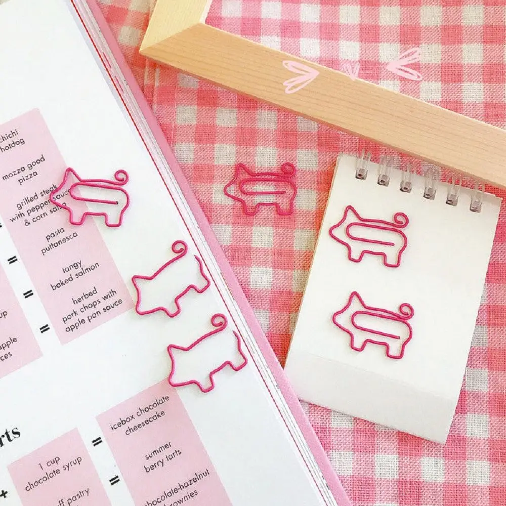 10pcs/lot Cute Lovely Pig Pink Bookmark Paper Clip Hollow Out Metal Binder Clips 