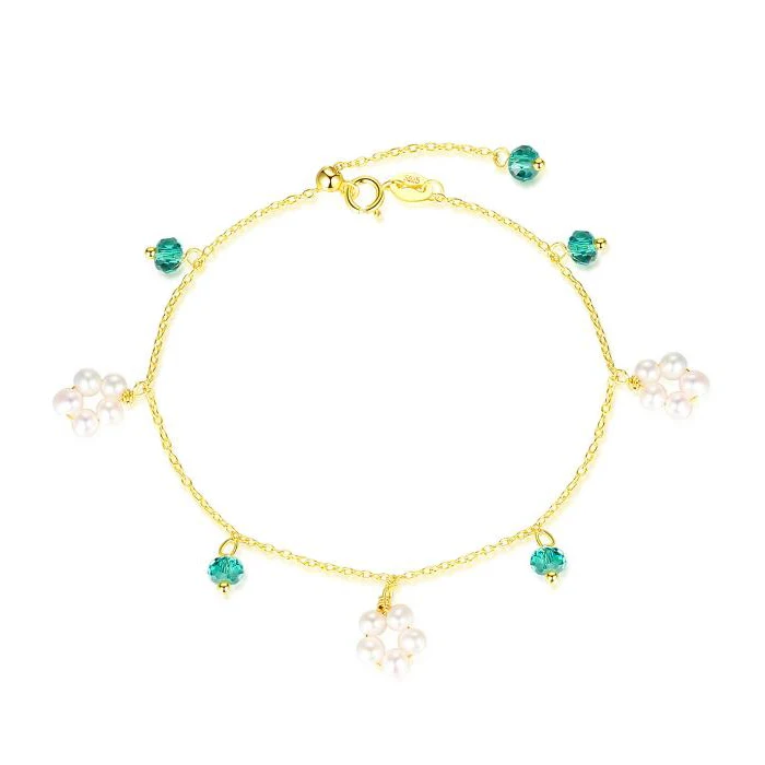 Bracelet MeiBaPJ Real 925 Sterling Silver Sweet Jewelry Set Small Pearl Necklace Earrings Bracelet Wedding Jewelry for Women - Цвет камня: Bracelet