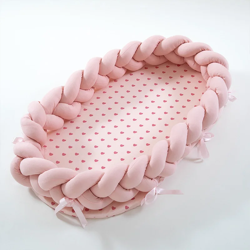 90*50*15 см детская коса узел гнездо кровать переносная люлька путешествия кровать Младенец Малыш Хлопок Колыбель для новорожденных люлька бампер комнаты декор - Цвет: Розовый