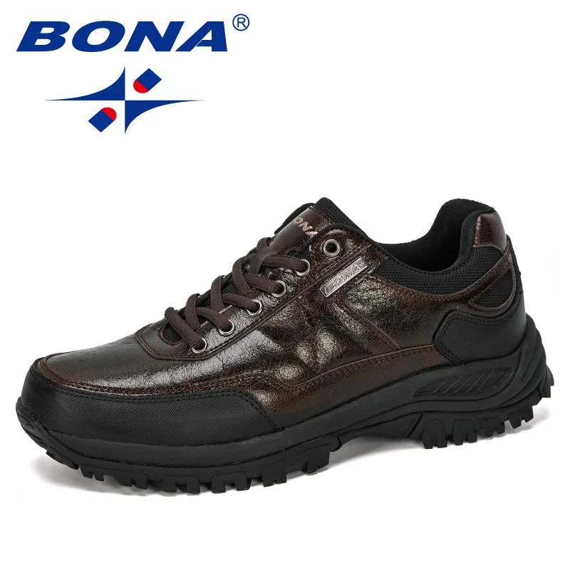 Dark brown BONA/Новинка года; Дизайнерская обувь для пеших прогулок; Мужская обувь для путешествий; нескользящие кроссовки; мужские кроссовки на шнуровке; треккинговые кроссовки для бега; Мужская модная обувь - Цвет: Dark brown