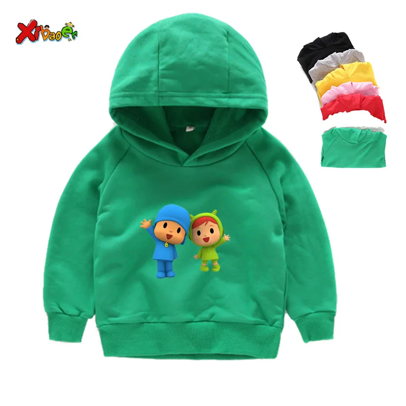 Pocoyo/Детские толстовки с капюшоном для мальчиков; милый свитер для девочек; худи с героями мультфильмов для мальчиков; забавные новые осенние Топы с капюшоном; детская повседневная одежда; пальто