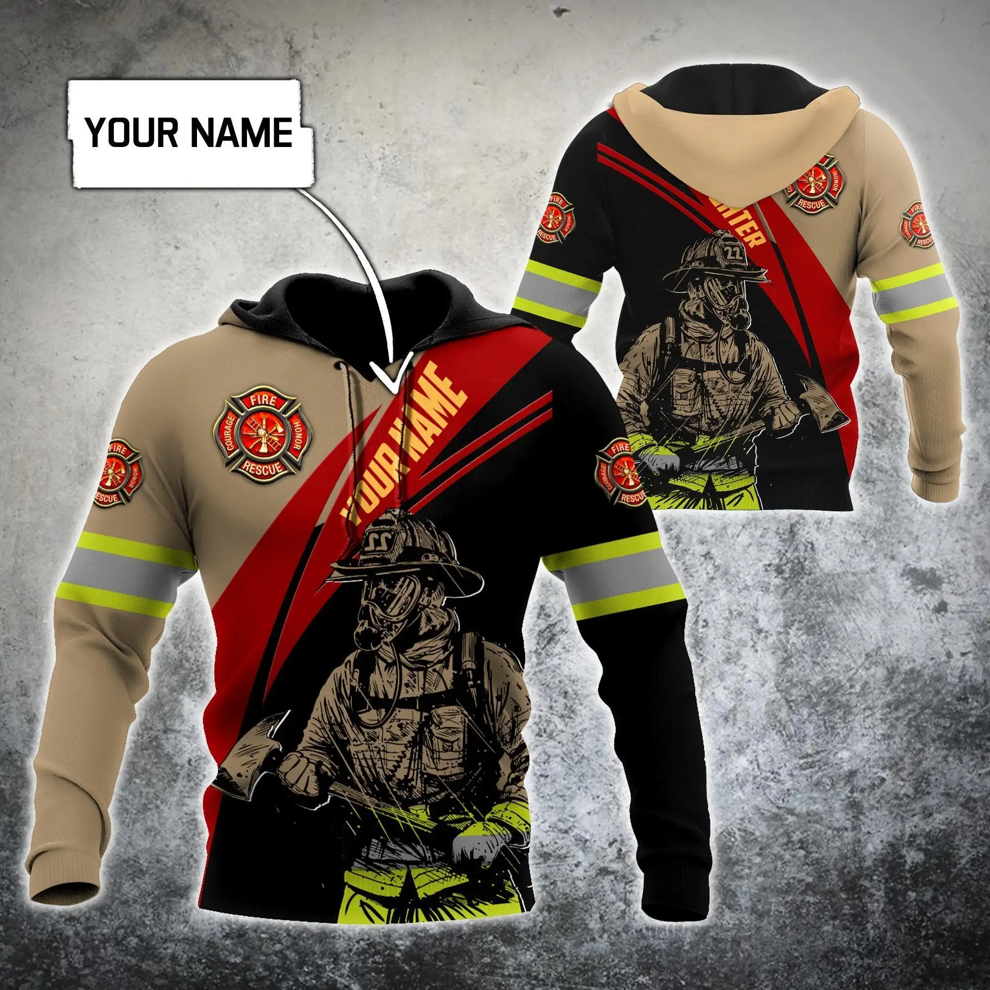 

Customize Name Brave Firefighter 3D Printed Men Autumn Hoodie Unisex Hooded sweatshirt Streetwear Casual zipper hoodies DK420