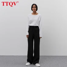 

TTQV Casual Loose Black Sweatpants Fashion High Waist Lace-up Women's Pants 2022 Sporty Full Length Straight Trousers Female
