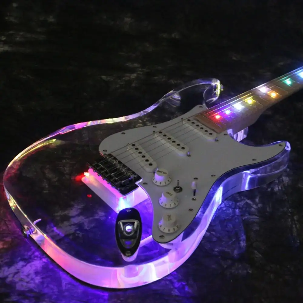 

Starshine LED Light Electric Guitar T-ED101 fr Bridge H-S-H Pickups Acrylic Body Crystal Guitar Colorful LED Guitar