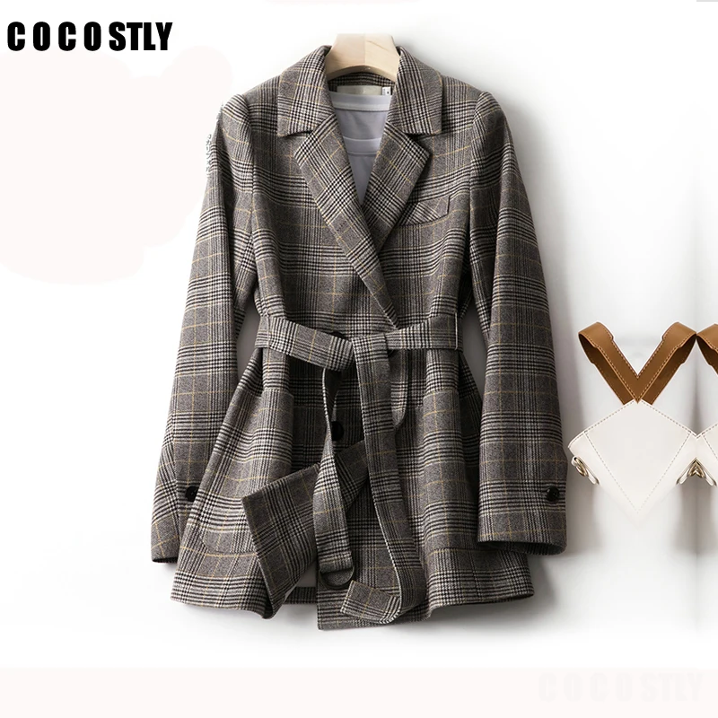 

Women lattice Blazer Autumn Winter Thick Jacket Suit Blazers Long Sleeve Office Work Coat Casual Jacket Plus Size