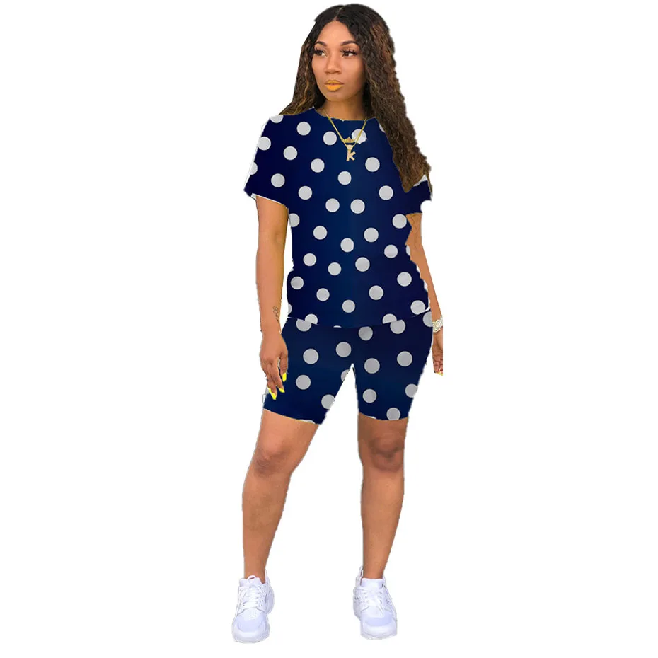 HAOYUAN Plus Size Polka Dot Two Piece Set Women fall Tracksuit Clothing Top and Shorts Sweat Suits Matching Sets 2 Piece Outfits