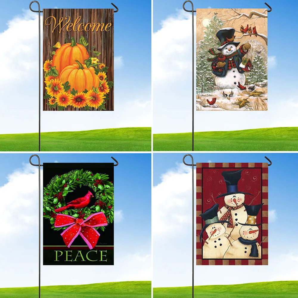 

Garden Outdoor Flag Snowman Winter Seasonal Banner Merry Xmas Decoration