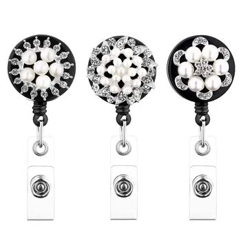 

Crystal Pearl 3 Pack Retractable Badge Reel Holder for Nurse Cord Bling Crystal ID Badge Holder with Belt Clip