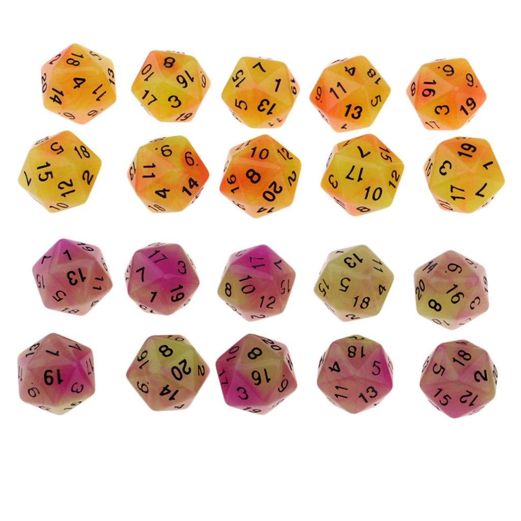 20 шт. светящиеся многогранные кости D20 кости Набор для игры в Подземелья и Драконы