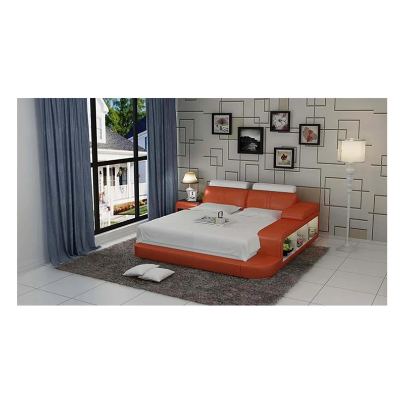 Китайская дешевая кожаная кровать с тремя ящиками для хранения Роскошная