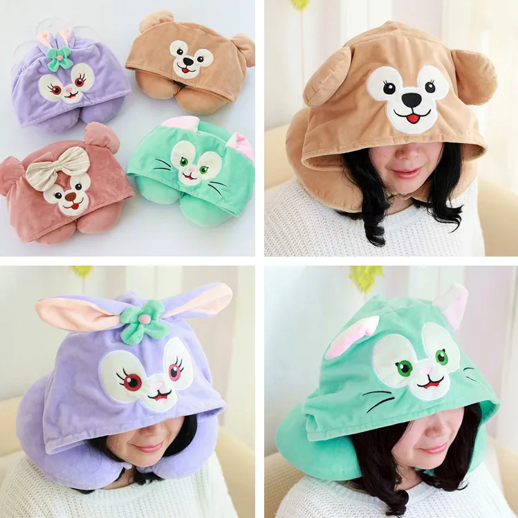 

Duffy Bear Shelliemay Stellalou Rabbit Neck Rest U-Shaped Pillow NAP Airplane Travel Hooded Neck U-pillow Cushion Travel Pillow