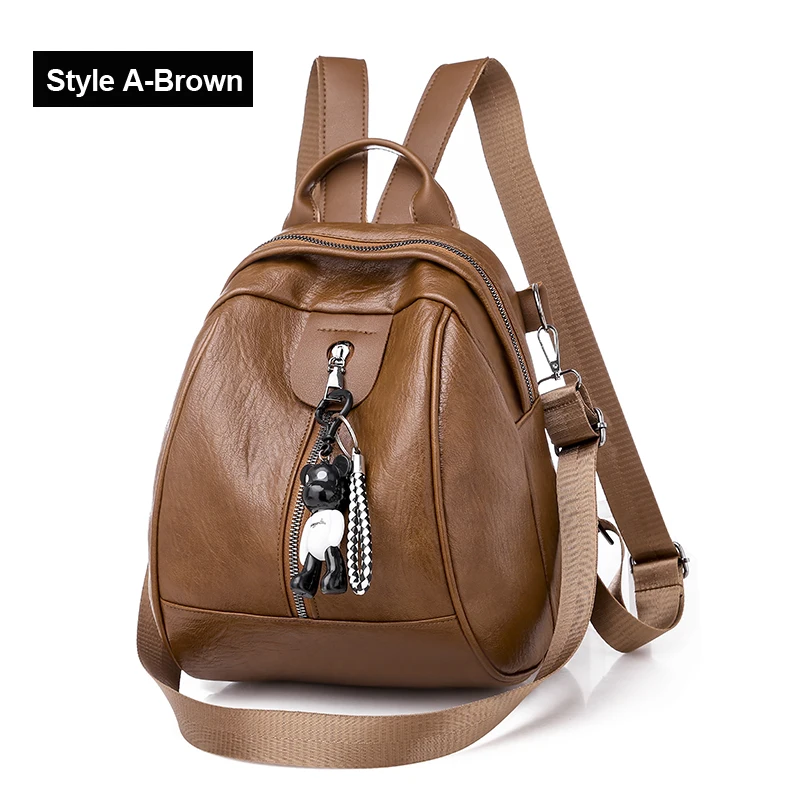 Style A-Brown Vfemage, кожаный рюкзак для женщин, маленький рюкзак для путешествий, женская сумка на плечо, маленькая школьная сумка для девочек, многофункциональная женская сумка - Цвет: Style A-Brown