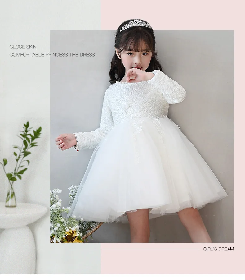 White Lace Newborn Baby Girl 1 Year Birthday Dress Beads Tulle Toddler Girl Christening Dress Infant Princess Party Outfit