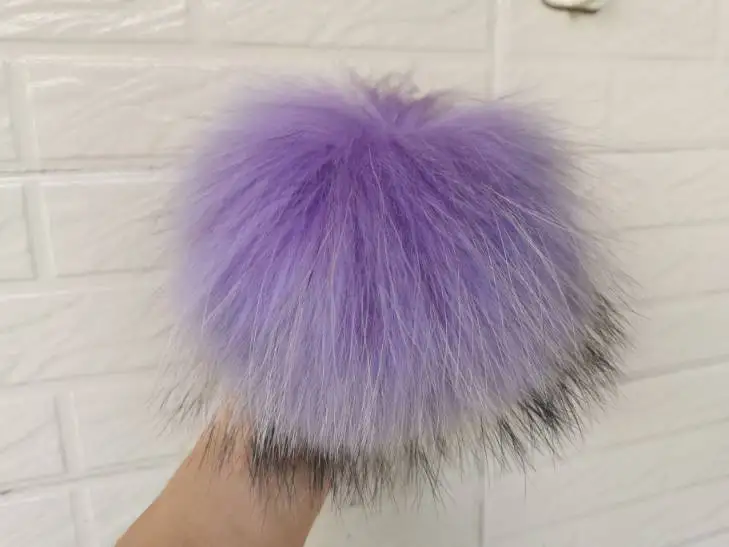 dark lavender 13cm 13 см,, помпон из натурального меха енота, помпоны для шапок, зимние шапочки, натуральный мех для детей, женщин, аксессуары для рукоделия с кнопками - Цвет: dark lavender 13cm