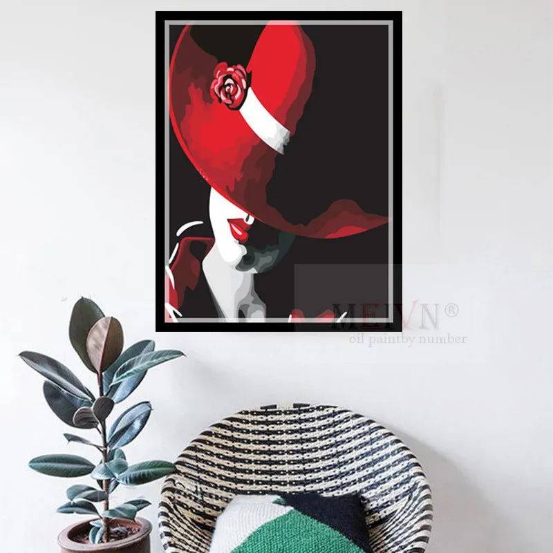 Meivn Lady In Red Hat масляная цифровая скоростная краска художественная краска по номерам набор криловая краска Холст аксессуары для дома украшение VPcx