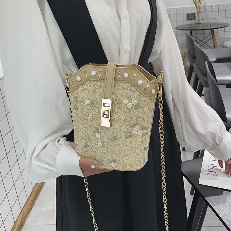 Bolsa feminina, соломенная сумка, кружевная, переносная сумка-мешок, женская, новинка, летняя, Сказочная, перламутровая, тканая, Мини, Студенческая сумка на цепочке