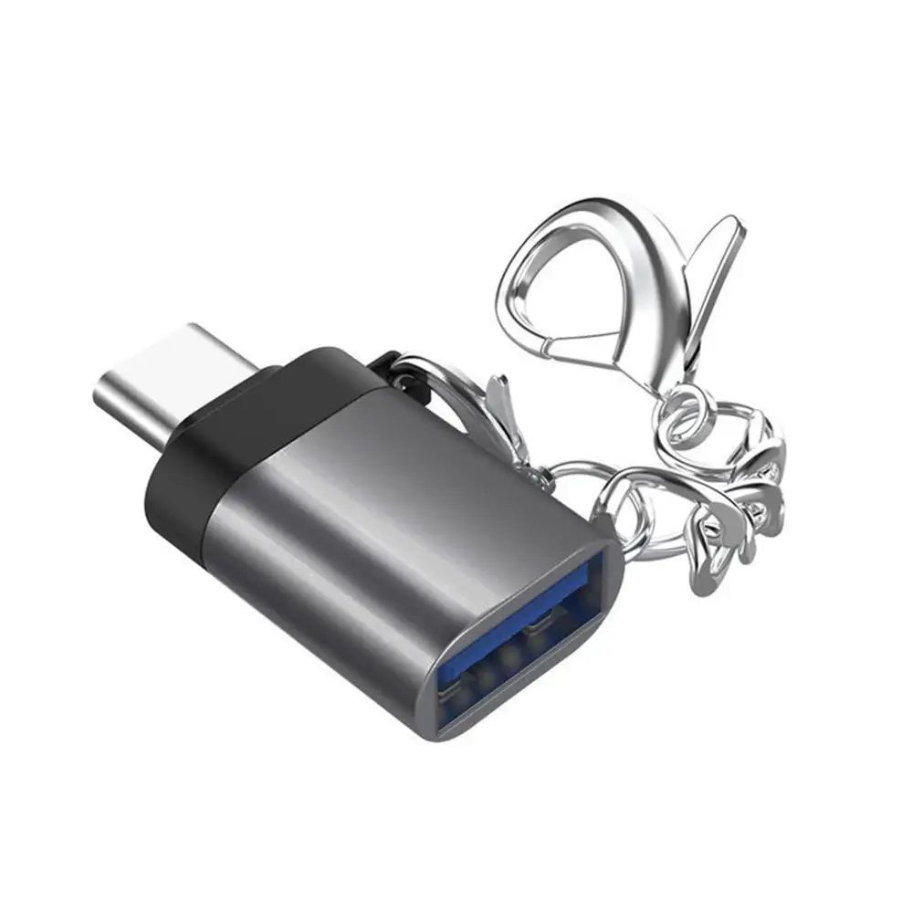 Серый Адаптер USB 3,0 type-C с разъемом типа C OTG для синхронизации данных и зарядки для Macbook huawei samsung S8 S9 S10 Plus с цепочкой - Цвет: Серый