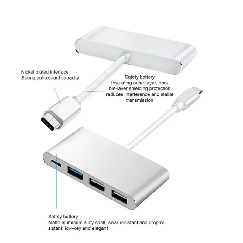 USB C концентратор 4 в 1 type-C к USB3.0 адаптер многопортовый OTG функция металлический корпус концентратор