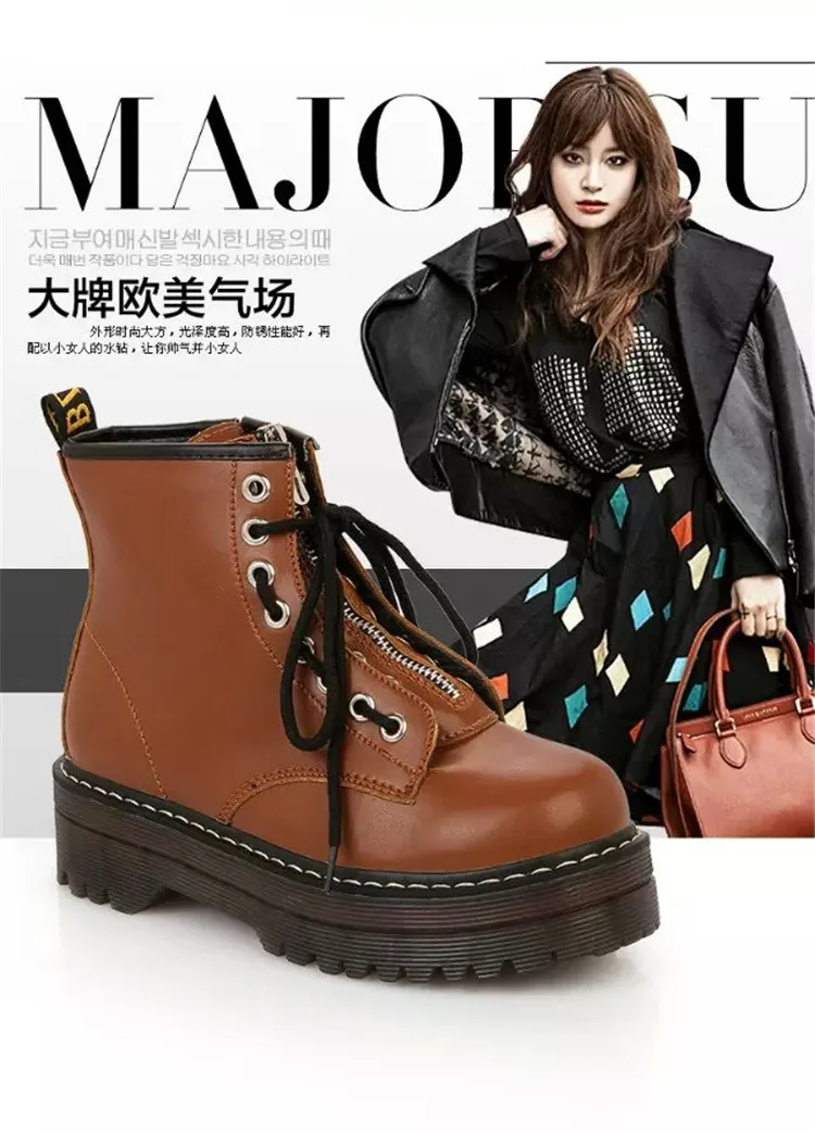 Women's Martin boots explosion models autumn and winter new non-slip Martin boots booties sponge cake thick side zipper