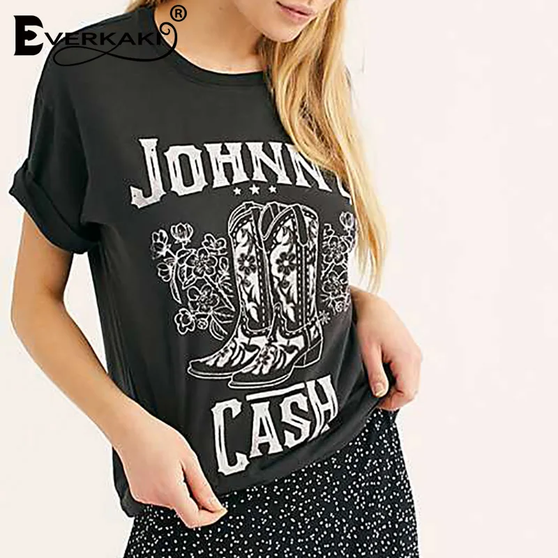 Everkaki Boho Top T-shirts Women Fashion Pattern Retro Print Vintage Summer Tees Ladies Gypsy T-shirt Tops Female 2020 New | Женская