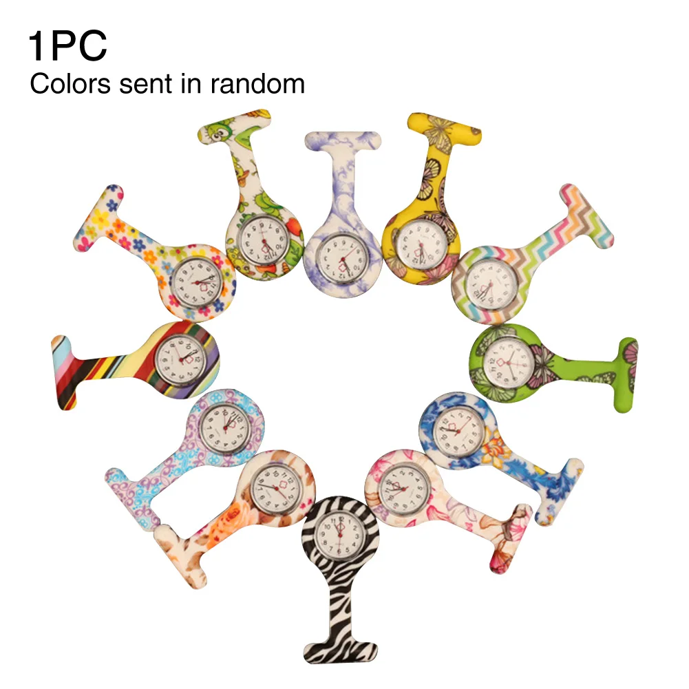 

Gift Cute Round Dial Pocket Medical Staff Silicone Coloured Patterned Waterproof Brooch Mini Nurse Watch With Clip Tunic