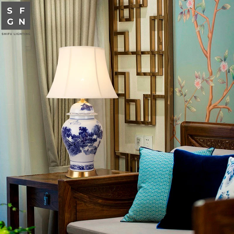 Медная настольная лампа прикроватная Цзиндэчжэнь керамические лампы китайский стиль настольная лампа для гостиной Украшенные светодиодные лампы для спальни