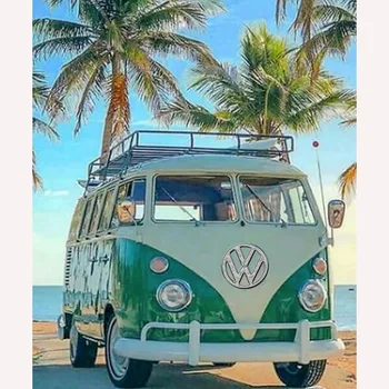 

5d Diy Diamond Painting Bus Full Round Diamond Mosaic Cross Stitch Diamond Embroidery Blue Bus Car Volkswagen Rhinestones Gifts