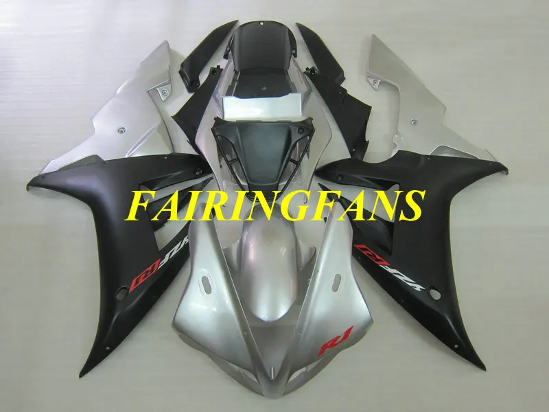 Мотоциклетный вставной Обтекатель тела комплект для YAMAHA YZFR1 02 03 YZF R1 YZF1000 2002 2003 ABS Серебристые черные Обтекатели на кузов+ подарки YE16