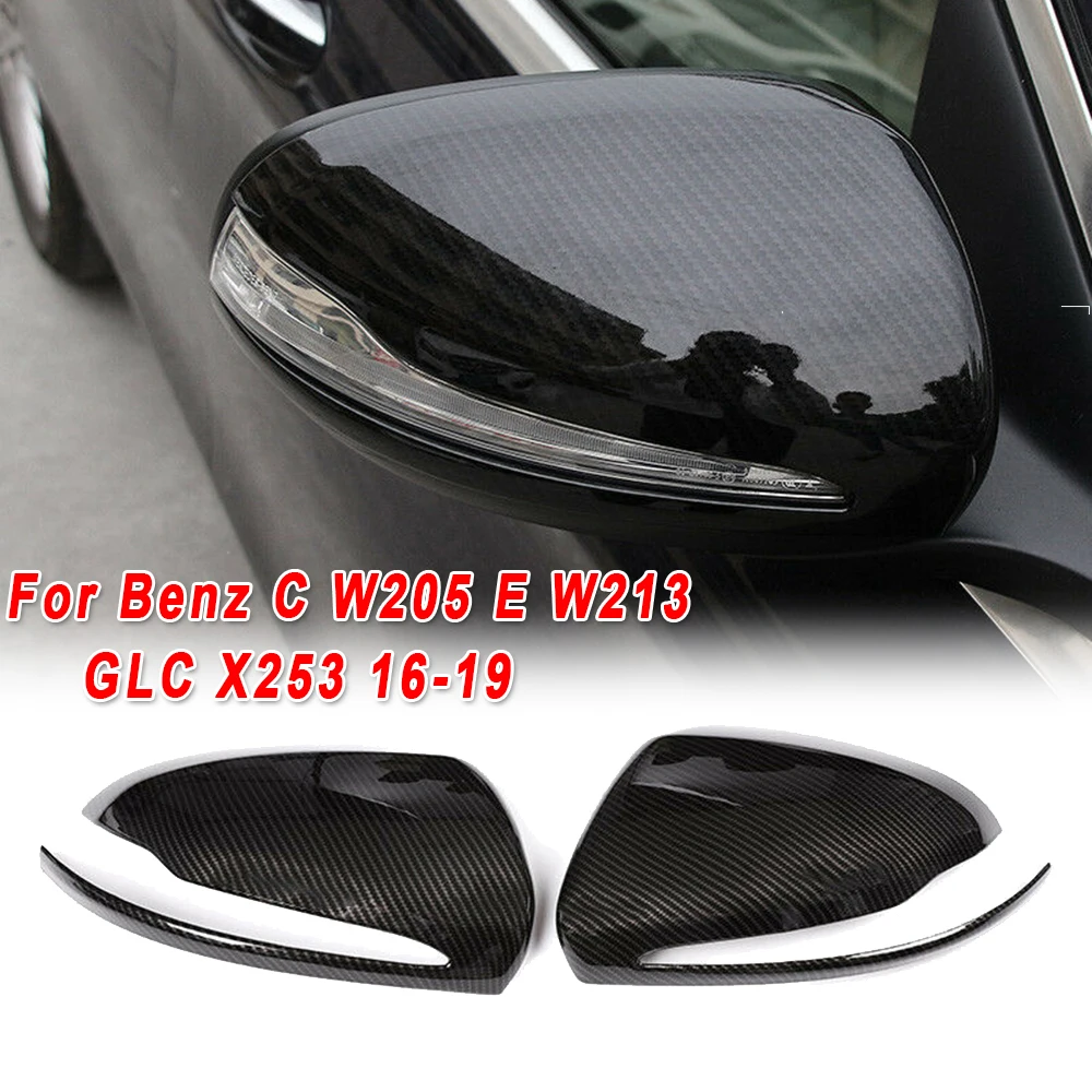 2pcs black car Rearview Mirror covers Sticker L/ R For Mercedes-Benz C W205 E W213 GLC X253- car Rear View Mirror cover