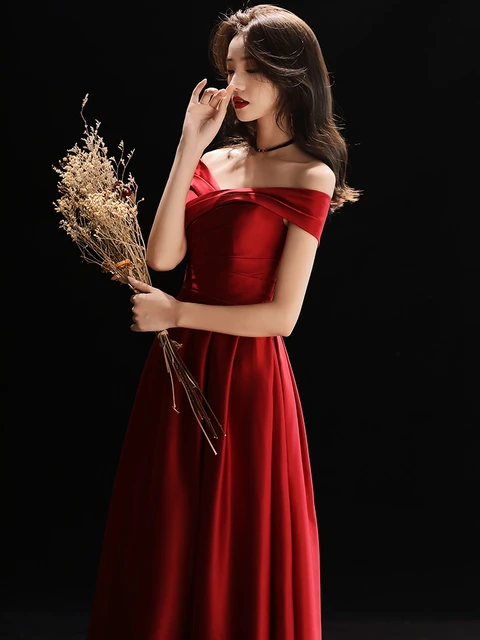 Vestidos rojo vino, Vestido largo De noche para De graduación, Túnica De noche larga, Formal Simple, bata De noche cordones - AliExpress