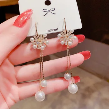 

10 pair of pearl bouquets with long tassel earrings Pendant women's geometric earings fashion jewelry aretes largos de mujer
