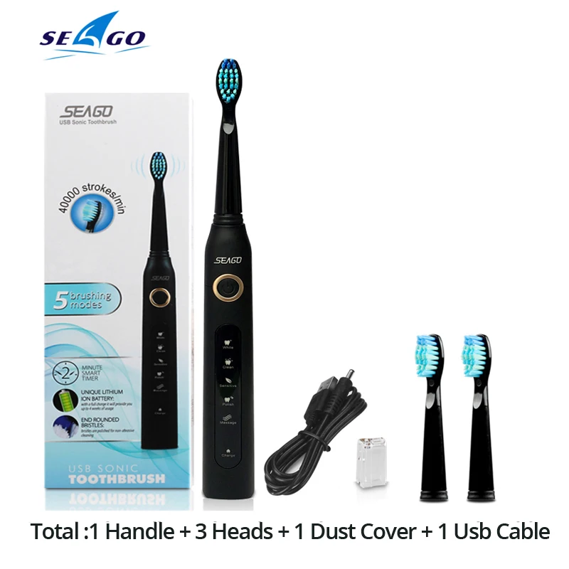 Seago Sonic электрические зубные щётки SG-507 взрослых таймер кисточки 5 Режим USB зарядное устройство перезаряжаемые зуб расчёски для волос 8 шт