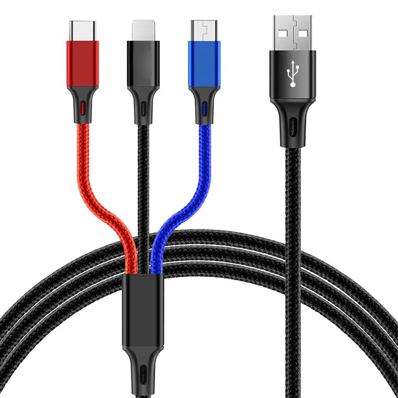 3 в 1 usb зарядный кабель для мобильного телефона usb type C 3A быстрое зарядное устройство для планшета зарядный кабель USB шнур для мобильного телефона - Тип штекера: Multicolor