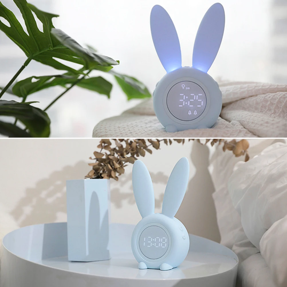Милый кролик цифровой будильник Wake Up Light Настольная Светодиодная лампа Повтор часы Sunrise Sunset настольные часы украшение