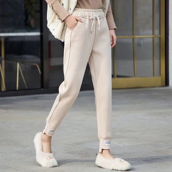 

Autumn Women Pants Harem Casual Loose Cotton Solid Color Winter Pants Women with Pocket Korean Pantaloni Womens Clothes XX60PW