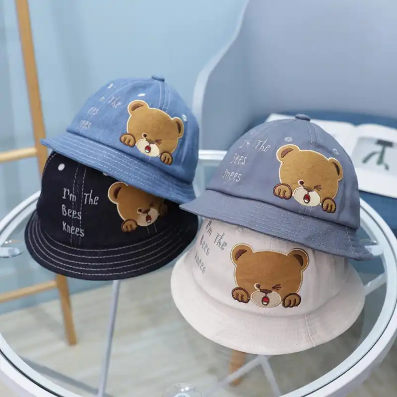Dessin Anime Ours Bebe Seau Chapeau Printemps Ete Bebe Fille Garcon Chapeau De Soleil Brode Lettres Exterieur Bambin Plage Chapeau De Pecheur Aliexpress
