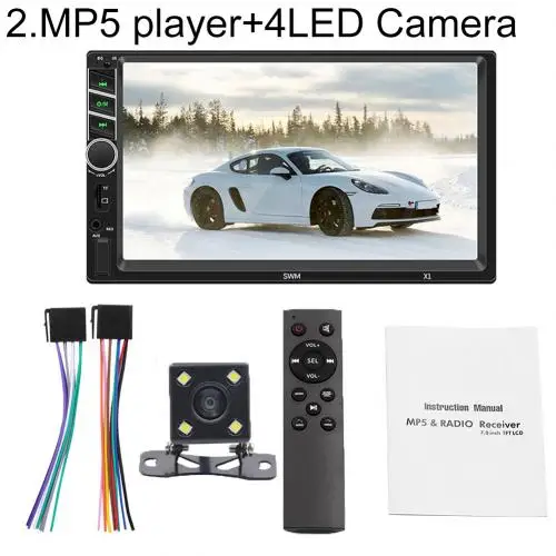 Автомобильный MP5 плеер автомагнитолы 7 дюймов Bluetooth экран авто FM радио AUX USB Аудио Видео MP5 плеер - Цвет: 4 LED Rear Camera