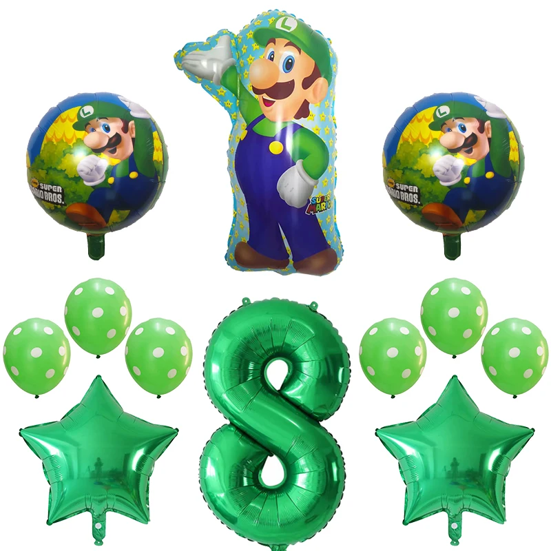 Green 8 12 шт. фольгированные шары Супер Марио 30 дюймов номер мультфильм красный зеленый горошек латексные шары День рождения украшения Детские игрушки поставки - Цвет: Green 8