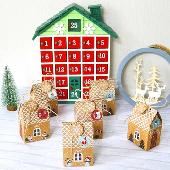 

96pcs Kraft Paper Gift Box Combination House Candy Box Packing Bag Number Label Hangtag Christmas Decorations For Home navidad