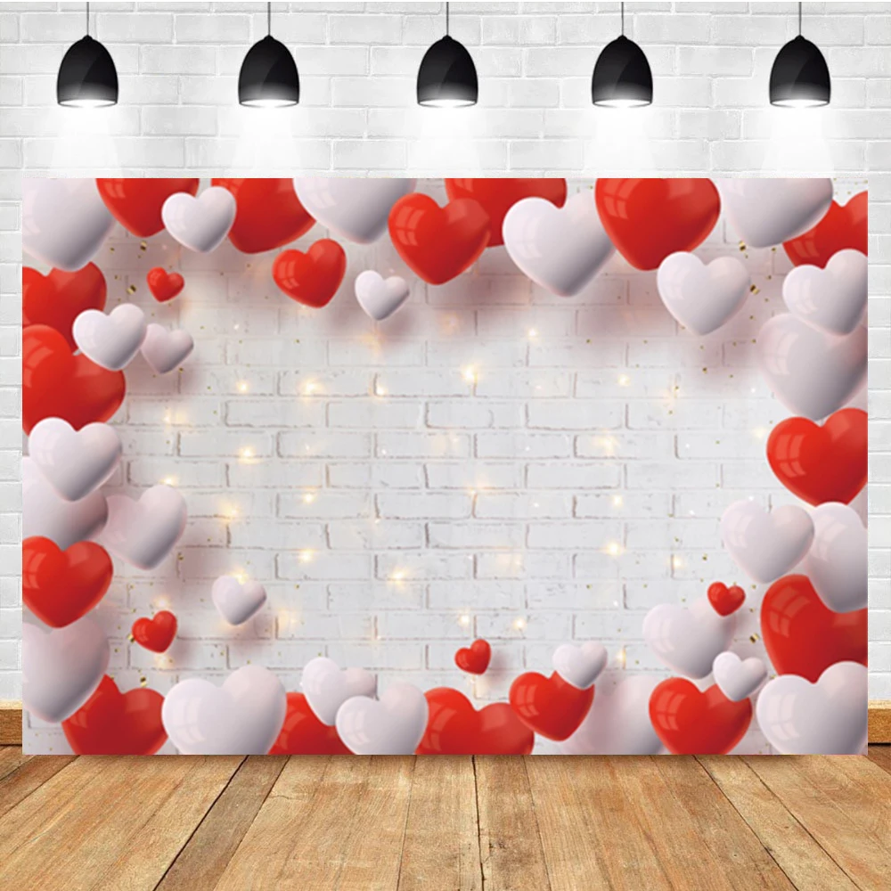 

Laeacco Valentine's Day White Brick Wall Photography Background Love Portrait Custom Photographic Photo Backdrop For Photo Studi