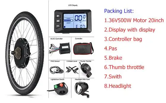 20inch 36V Kits Electric Bike Conversion Kit Rear Wheel Motor 36V/48V 500W Hub motor wheel e bike conversion kit 48V 20inch/26inch Bike kits - Цвет: 20inch 36V Kits